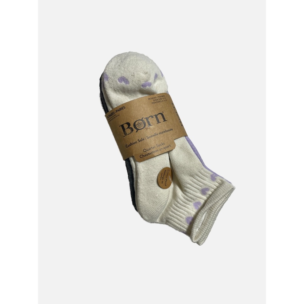Born Quarter Socks Womens 4-10 Multi Color Heart Cushion Sole Casual 4 Pair Pack